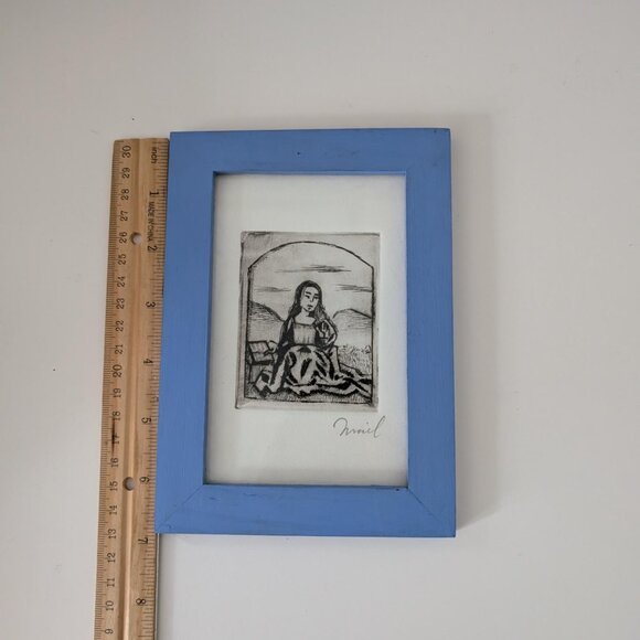 4/$10 Intaglio Print Framed Handcrafted Artwork Signed Reading Her Book of Hours - Picture 7 of 10